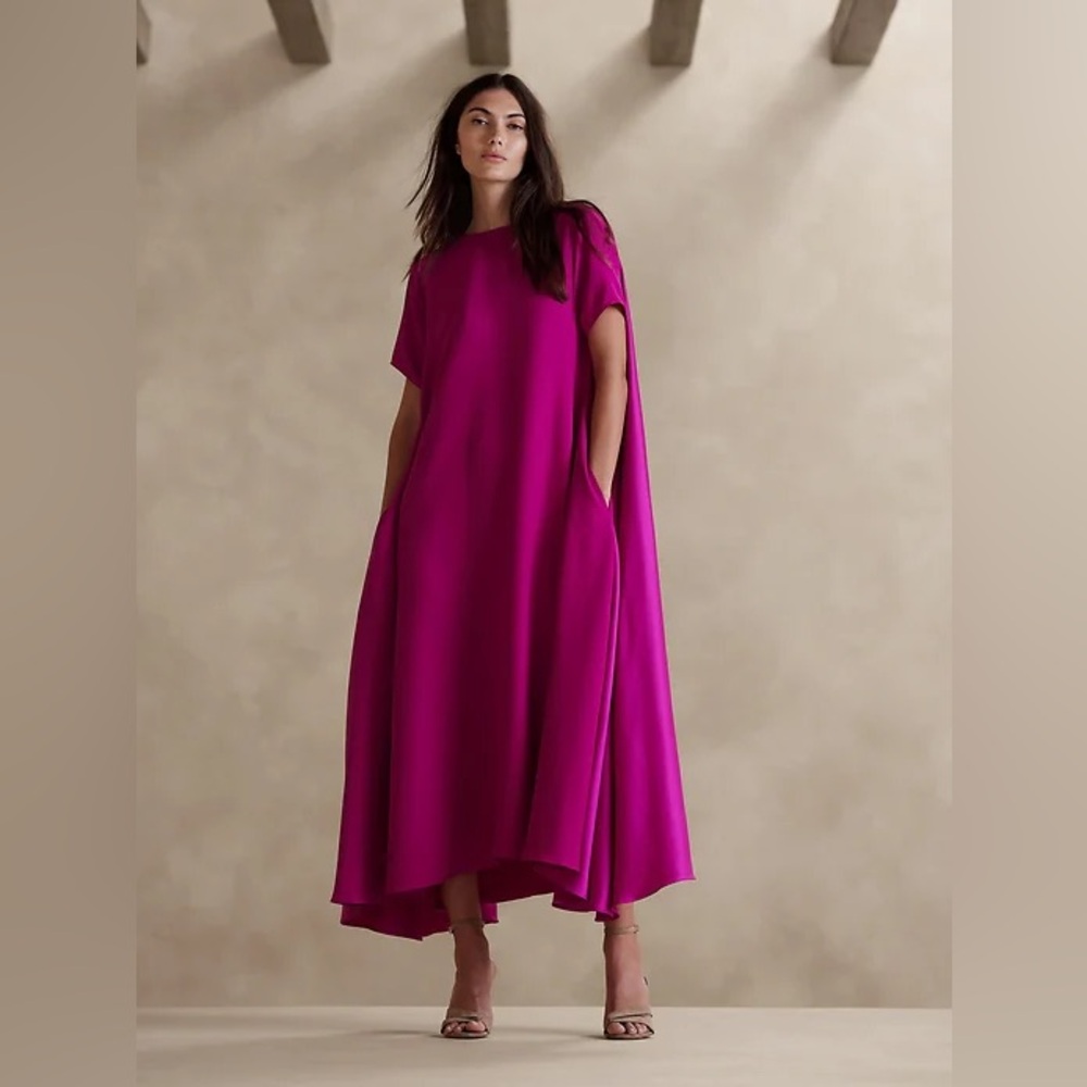 Banana Republic Aurelia Crepe & Satin Maxi Dress Fuchsia S